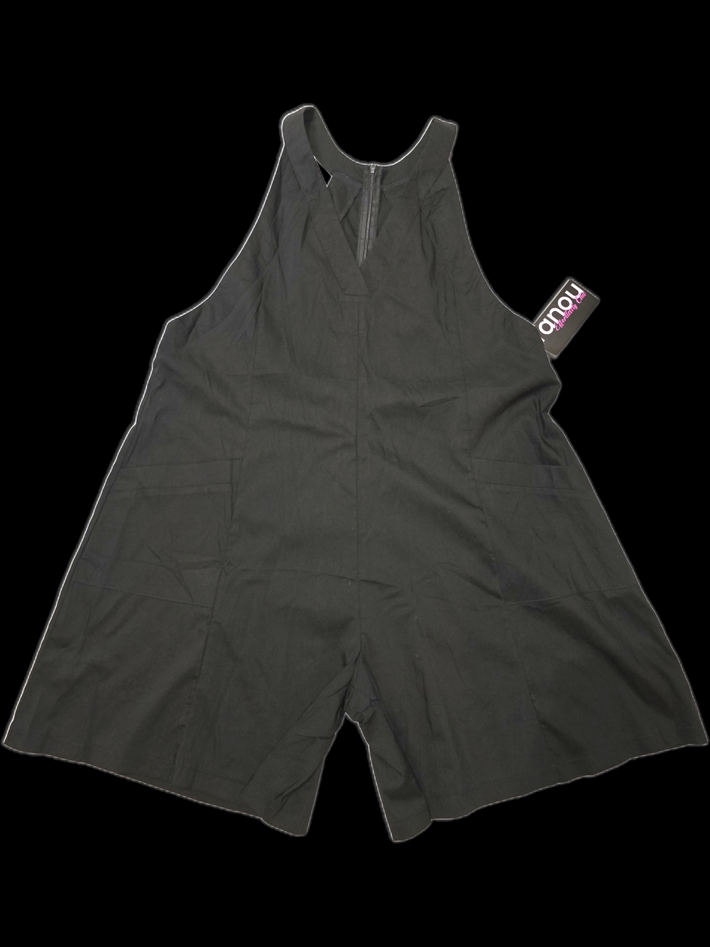 Black V-neck Sleeveless Romper With Pockets And Back Zipper Size XL